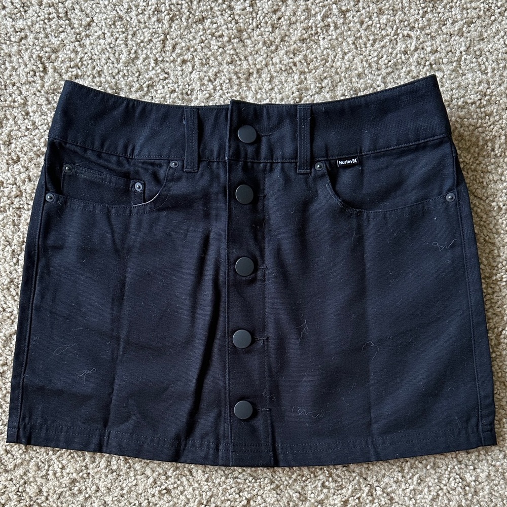 Black Button-Front Denim Skirt